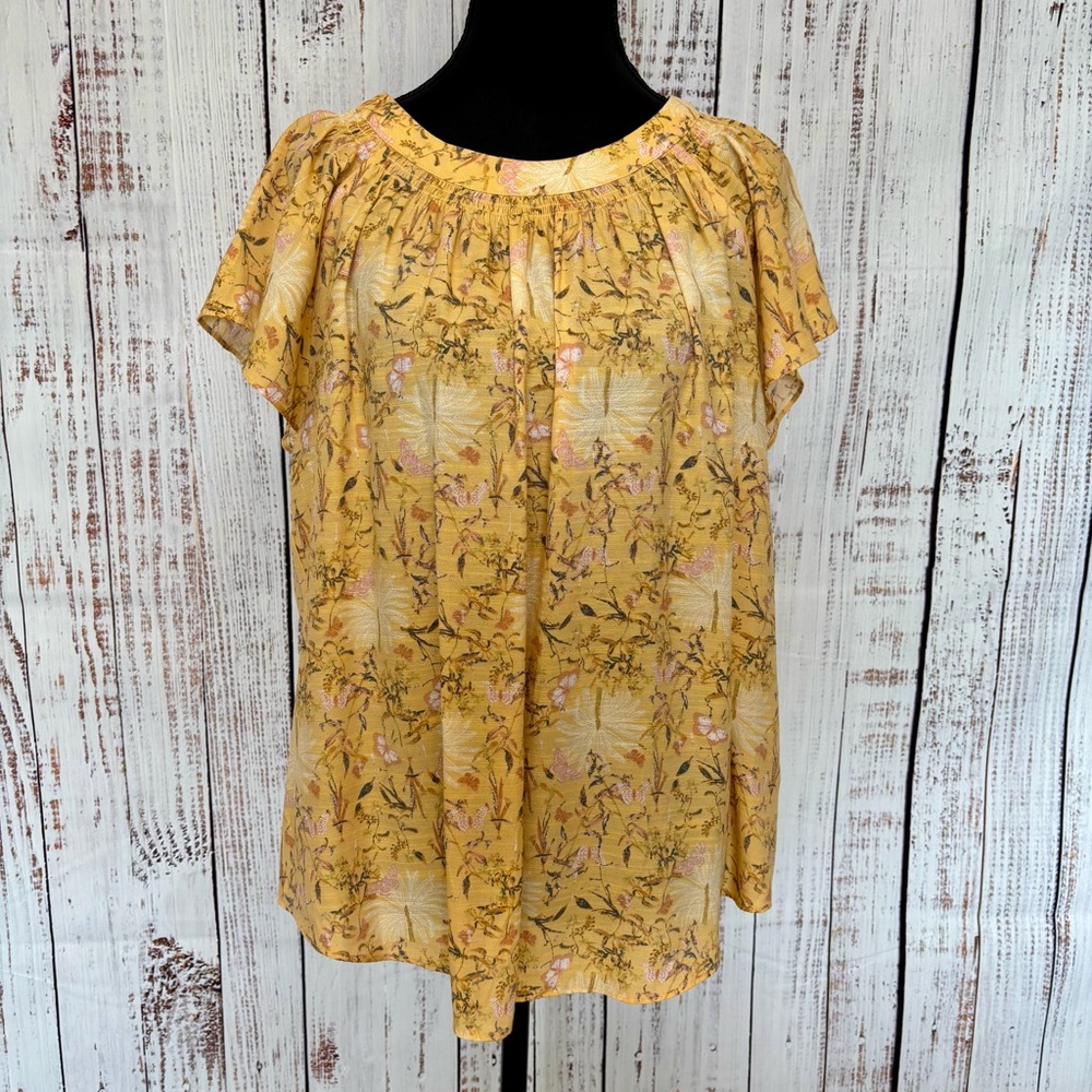 Boho Cottagecore Casual Festival Loose Fit Peasant Yellow Floral Top